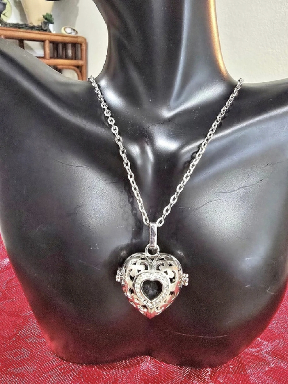 Essential Oil Lava Stone Heart Pendant Necklace